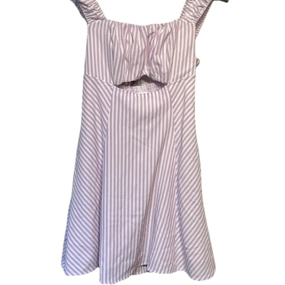Mustard Seed Stretch Tie Back Lined Mini Dress Lilac Stripe Size Small EUC